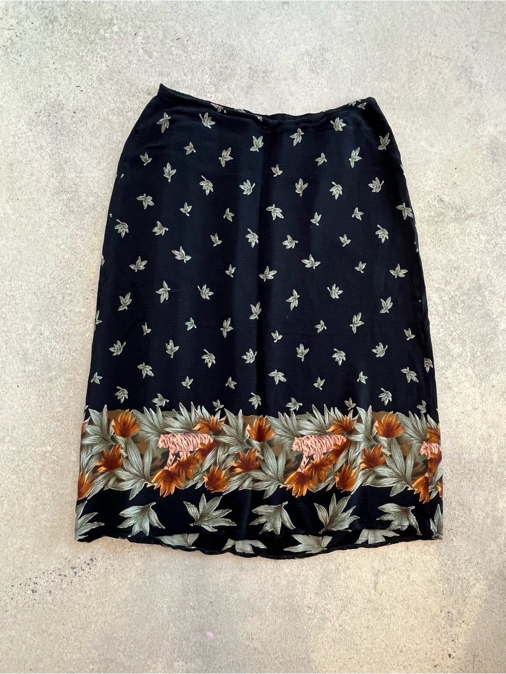 Vintage Brody Myles Black Floral Border Print Midi Skirt Size 18 - Picture 2 of 7